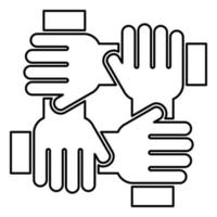 quatro mãos segurando juntos ícone de conceito de trabalho em equipe ilustração de cor preta estilo simples imagem simples vetor