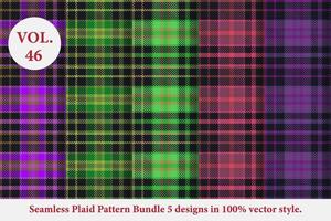 pacote de padrão xadrez 5 designs vetor de búfalo, papel de parede de fundo de tecido tartan, coleção de padrões