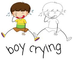 Doodle menino chorando personagem vetor