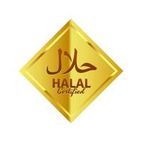 emblemas certificados halal dourados vetoriais com escrita árabe vetor