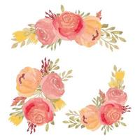 conjunto de arranjo de flores em aquarela rosa vetor
