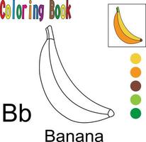 banana dos desenhos animados. livro de colorir com tema de frutas. gráfico de ilustração vetorial. bom para as crianças aprenderem e colorirem. vetor