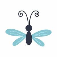 libélula doodle bonito. borboleta azul sobre fundo branco. adesivo para cartão. vetor
