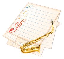 Um papel musical vazio com um saxofone