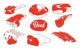 ilustração de conjunto de carne bovina vetor