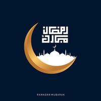 tipográfico ramadan kareem. ilustração em vetor cartão festa ramadã. composição de letras do mês sagrado muçulmano com construção de mesquita