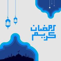 tipográfico ramadan kareem. ilustração em vetor cartão festa ramadã. composição de letras do mês sagrado muçulmano com construção de mesquita