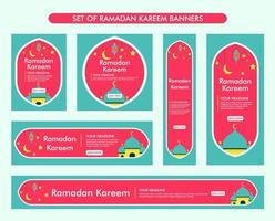 conjunto de design de plano de fundo ramadan kareem, coleção de banner islâmico moderno, jejum, web, pôster, folheto, design de ilustração de publicidade vetor