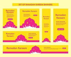 conjunto de design de plano de fundo ramadan kareem, coleção de banner islâmico moderno, jejum, web, pôster, folheto, design de ilustração de publicidade vetor
