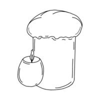 bolinho de páscoa isolado no fundo branco. desenho de linha desenhado à mão. doodles.cupcake com uma vela na forma de um egg.for têxteis, cartões postais e jóias. vetor