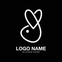 logotipo amor coelho ícone de símbolo de desenho animado preto e branco vetor