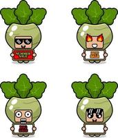 vetor de personagem de desenho animado fofo conjunto de traje de mascote vegetal couve-rábano coleção de pacotes de venda de verão