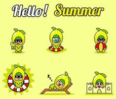vetor personagem de desenho animado bonito limão fruta mascote coleção conjunto de trajes olá pacote de verão
