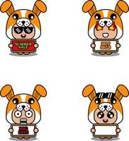 vetor bonito personagem de desenho animado cão animal mascote conjunto de trajes coleção de pacotes de venda de verão