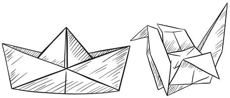 Origami de papel para barco e pássaro vetor