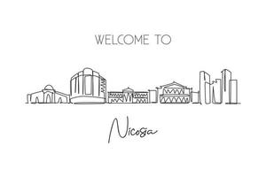 um desenho de linha contínua do horizonte da cidade de nicosia, chipre. belo marco. turismo de paisagem mundial e cartaz de férias de viagem. ilustração vetorial de design de desenho de linha única de traço elegante editável vetor