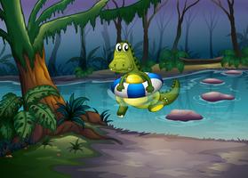 Um crocodilo com um bouy na lagoa vetor