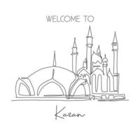 um marco de mesquita kul sharif desenho de linha contínua. bela famosa masjid em kazan rússia. conceito de cartaz de decoração de parede para casa de lugar sagrado religioso. ilustração em vetor design de desenho de linha única na moda