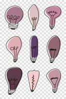 doodle de lâmpadas. conjunto de ícones de borrões de luz coloridos. coleção de doodle de lâmpadas criativas. ilustração vetorial vetor