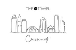 um desenho de linha contínua do horizonte da cidade de cincinnati, ohio. belo marco. cartaz de férias de viagens de turismo de paisagem mundial. ilustração vetorial de design de desenho de linha única de traço elegante editável vetor