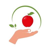 homem tem uma maçã vermelha na mão. o conceito de nutrição saudável. proteção da natureza. isolado no fundo branco vetor