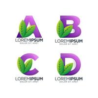 letra a, b, c, d com design de logotipo de folha vetor