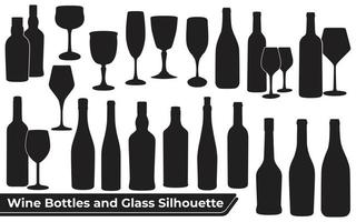 garrafas de vinho e vetor de silhueta de vidro