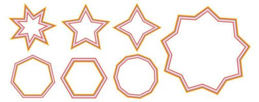 conjunto de armações de arco-íris no estilo hippie dos anos 1970. padrões retro vintage anos 70 groove. coleção de moldura redonda, estrela, losango e quadrado. ilustração vetorial design isolado. vetor