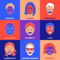 ilustração que simboliza a diversidade e multiétnica do ser humano. vetor