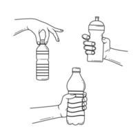 mãos segurando uma garrafa doodle ilustração vetorial desenhada à mão vetor