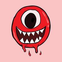 doodle de monstro vermelho de um olho desenhado à mão, vetor premium