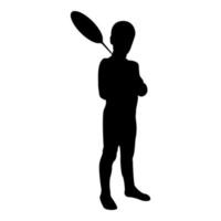 menino de silhueta segura raquete de badminton bonito jovem vetor