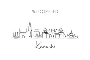 um único desenho de linha do horizonte da cidade de karachi, paquistão. paisagem histórica da cidade no mundo. melhor cartão postal de destino de férias. curso editável ilustração em vetor design de desenho de linha contínua na moda