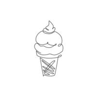 um desenho de linha contínua do delicioso emblema do logotipo do restaurante da loja de sorvete americano fresco e delicioso. conceito de modelo de logotipo de sorveteria café. ilustração em vetor design de desenho de linha única moderna