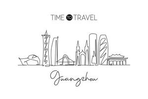 um desenho de linha contínua do horizonte da cidade de guangzhou, china. turismo de belas paisagens do mundo. ilustração vetorial de desenho de linha única de traço editável vetor