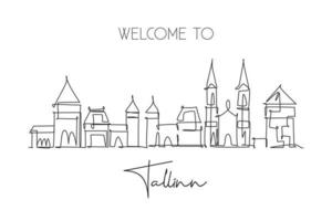 único desenho de linha contínua do horizonte da cidade de tallinn, estônia. famoso raspador de cidade e arte de decoração de parede de paisagem. conceito de viagens pelo mundo. curso editável moderno desenho de uma linha desenho ilustração vetorial vetor