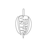 um único desenho de linha de ilustração vetorial de logotipo de loja de kebab turco picante fresco. tradicional café de comida de peru quente e conceito de crachá de restaurante. logotipo de design de comida de menu de desenho de linha contínua moderno vetor