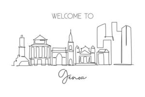 um desenho de linha contínua do horizonte da cidade de genoa, itália. belo arranha-céu. mundo paisagem turismo viagens férias conceito cartaz de decoração de parede. ilustração em vetor de design de desenho de linha única elegante