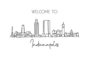 um desenho de linha contínua do horizonte da cidade de indianapolis, estados unidos. belo marco. cartaz de viagens de turismo de paisagem mundial. ilustração em vetor design de desenho de linha única de traço elegante editável