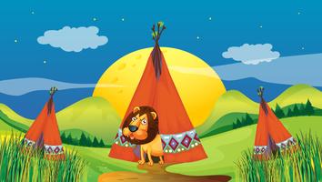 Um leão dentro de uma tenda vetor