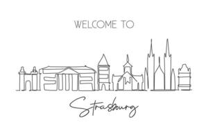 um único desenho de linha do horizonte da cidade de estrasburgo, frança. paisagem histórica de arranha-céus no mundo. melhor cartaz de decoração de parede de destino de férias. ilustração em vetor design de desenho de linha contínua na moda