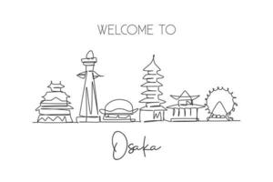 um desenho de linha contínua do horizonte da cidade de osaka, japão. belo marco. turismo de paisagem mundial e cartaz de férias de viagem. ilustração vetorial de design de desenho de linha única de traço elegante editável vetor