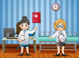 médico de desenho animado e enfermeira no hospital vetor