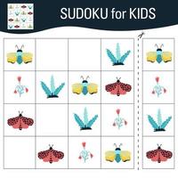 jogo de sudoku para crianças com fotos. borboletas dos desenhos animados, insetos e elementos do mundo natural. vetor.