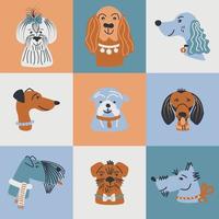 padrão sem emenda com retratos de cães fofos. para crianças e animais de estimação. ilustração vetorial. vetor