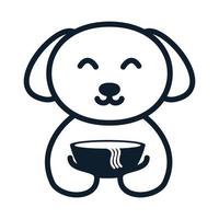animal de estimação cão com linhas de tigela de macarrão logotipo vector design de ícone