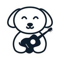 cão com design de ícone de vetor de logotipo de linhas de guitarra