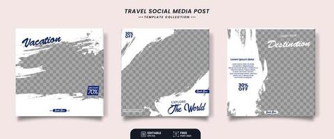 conjunto de modelo de postagem de banner de mídia social de venda de viagens editável vetor