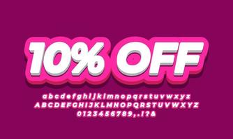10 por cento de desconto de dez por cento de desconto de venda texto de promoção 3d rosa vetor