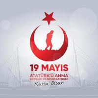 19 mayis ataturk'u anma, genclik ve spor bayrami. 19 de maio comemoração do dia de ataturk, juventude e esportes. vetor